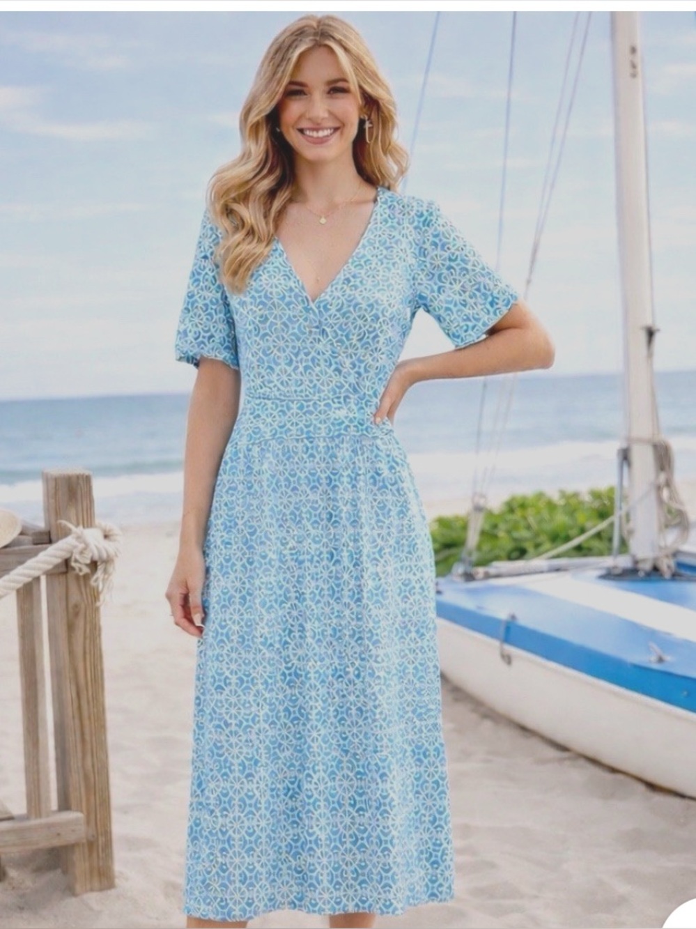 Vineyard Vines Wrap Midi Dress with V Neck